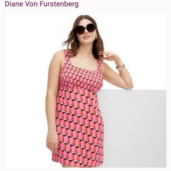 Diane Von Furstenberg DVF Target Womens Plus 28 Pink 90s Geo Mini 70s Dress NWT - Picture 16 of 16